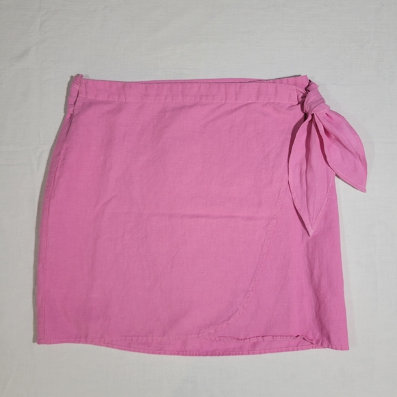 Zara (Women's M-L) Cotton Linen Blend Pink Wrap Mini Skirt with Side Tie - Picture 2 of 8